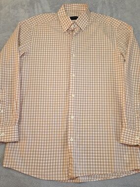 Ermenegildo Zegna Orange and White Gingham Dress Shirt